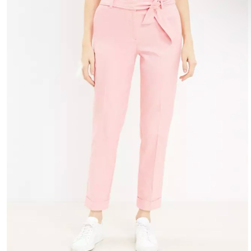 LOFT women’s curvy Devin tie waist slim pants twill paradise peach pink size 0R